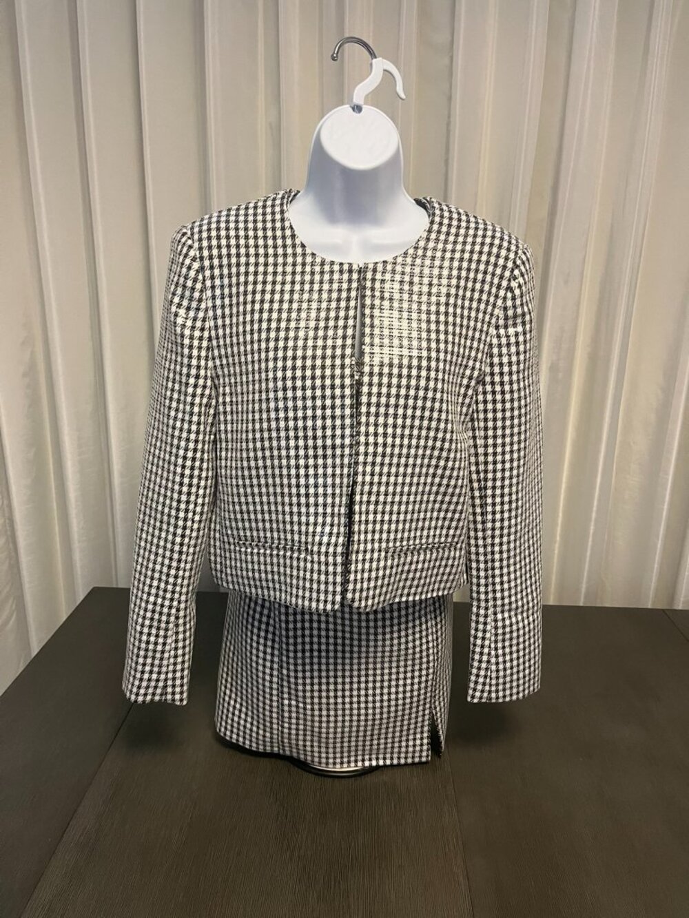 WAYF Houndstooth Crop Jacket + Icon Sequin Gingham Minidress Set – Size Small